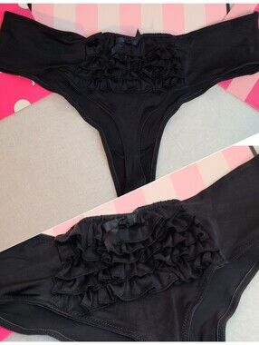 VTG Victoria's Secret Silky Smooth Satin Ruffle Back Thong Panty Size M